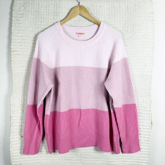J. CREW pink color block ribbed 100% cashmere relaxed crewneck sweater MEDIUM - Picture 1 of 6